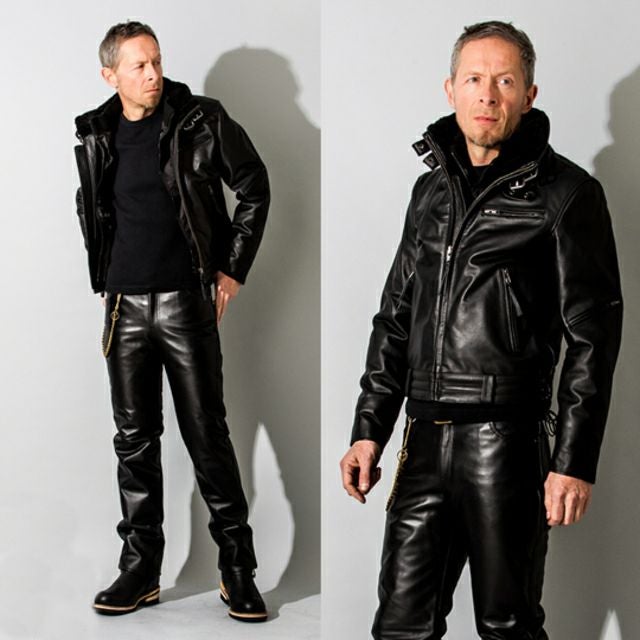 4/7まで最終セール！12000円　Liugoo Leathers 襟ボアハイネックシングルライダースジャケット Liugoo Leathers 本革 高機能防寒仕様襟ボアハイネックシングル