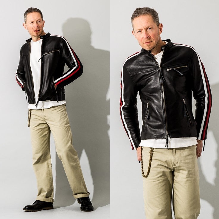 Liugoo Leathers 本革 メッシュレザー 2ラインシングルライダース 