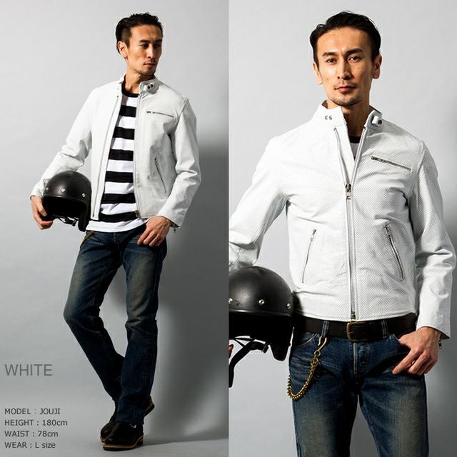 Horn Works 本革 メッシュレザー シングルライダースジャケット メンズ