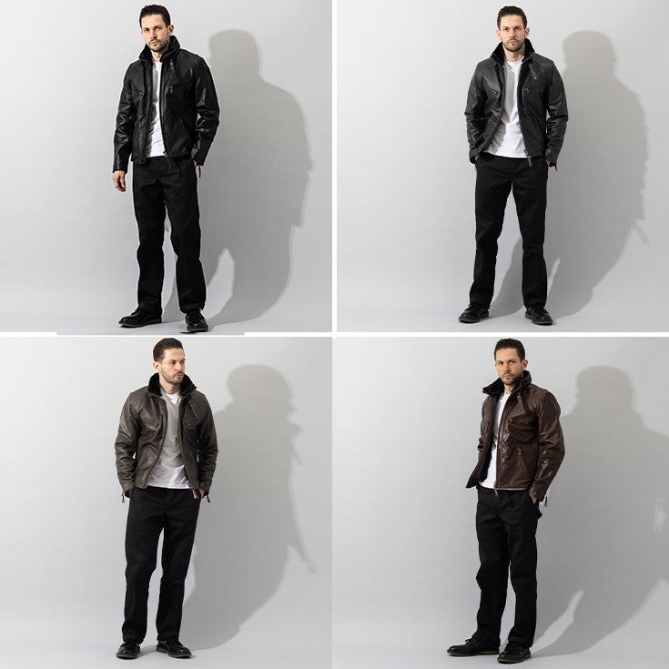 Liugoo Leathers 本革 襟ボアハイネックシングルライダースジャケット