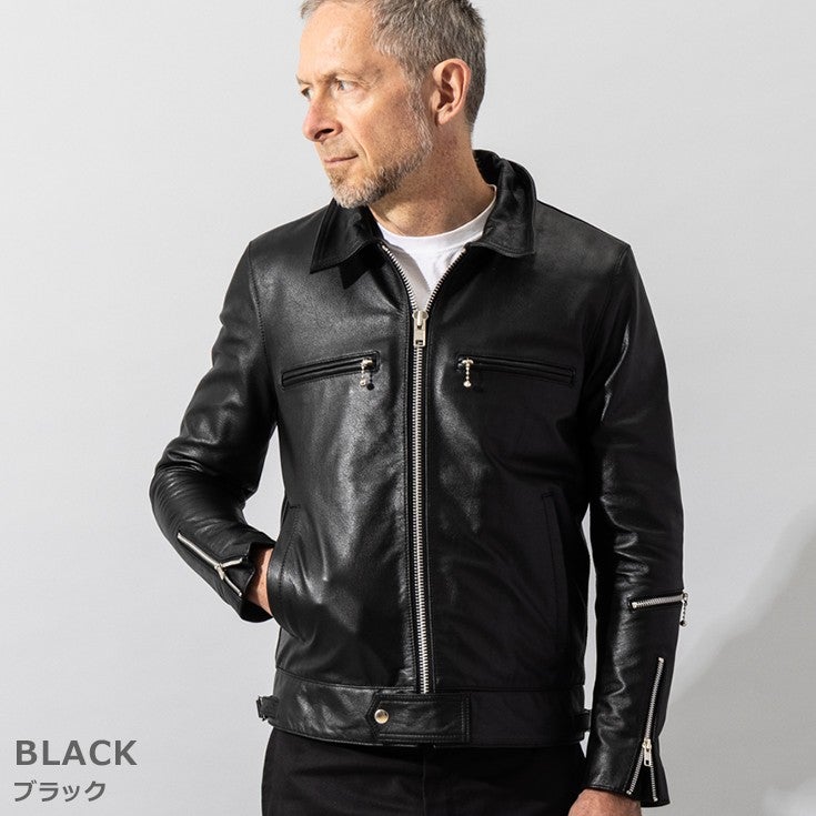 Liugoo Leathers 本革 UK襟付きシングルライダースジャケット メンズ 