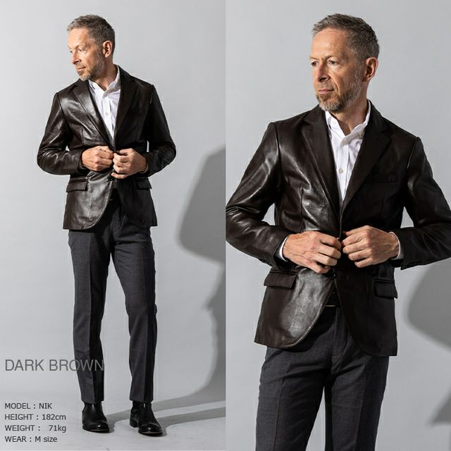 LIUGOO 本革 レギュラーフィットレザーテーラードジャケット メンズ