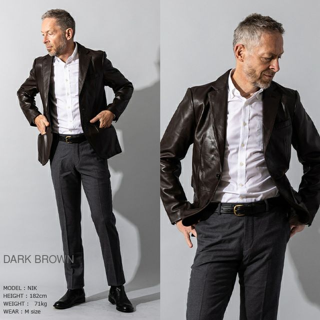 LIUGOO 本革 レギュラーフィットレザーテーラードジャケット メンズ