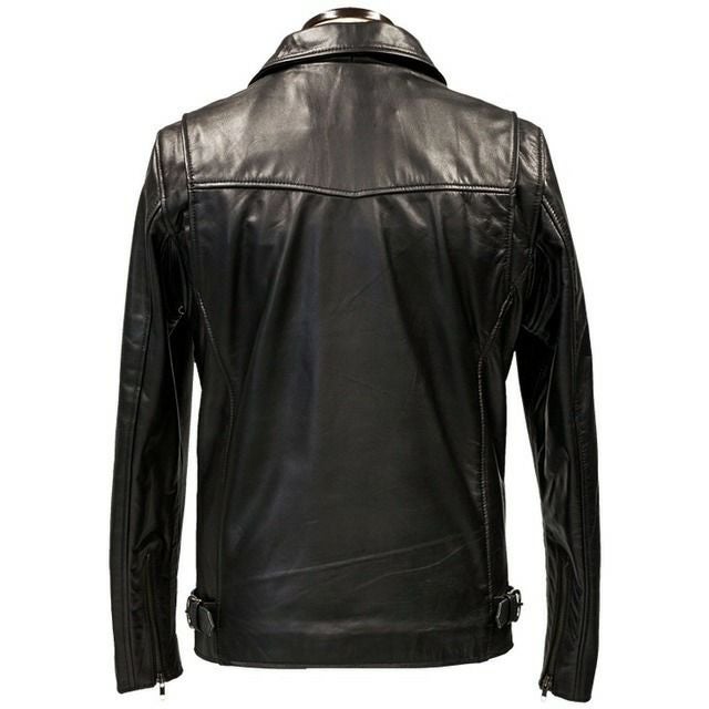 aZitator 本革 襟付きシングルライダースジャケット メンズ