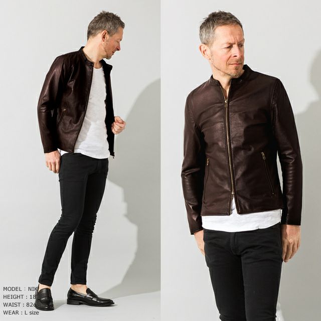 LIUGOO 本革 メッシュレザー シングルライダースジャケット メンズ