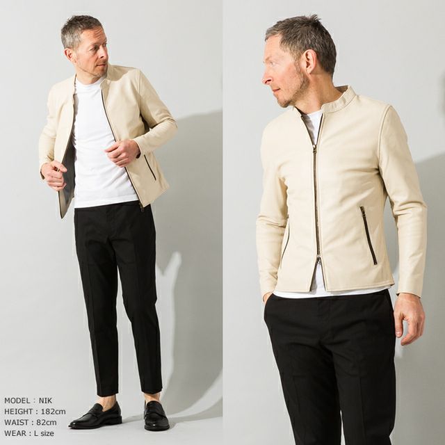LIUGOO 本革 メッシュレザー シングルライダースジャケット メンズ