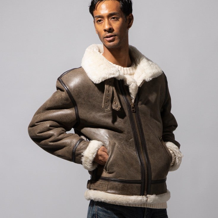 Liugoo Leathers 本革 B-3フライトジャケット ムートンジャケット 