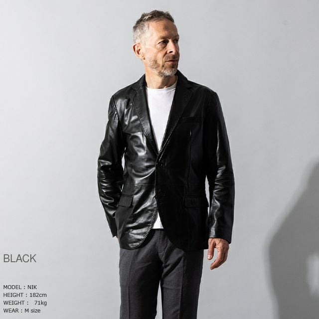 LIUGOO 本革 2ボタン テーラードジャケット レギュラーフィット