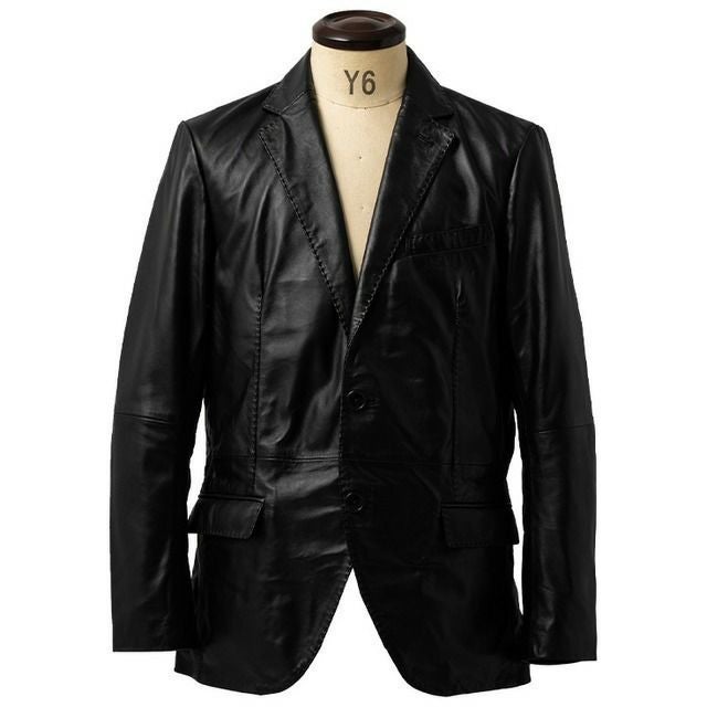 LIUGOO 本革 2ボタン テーラードジャケット レギュラーフィット