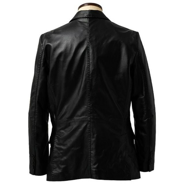 LIUGOO 本革 2ボタン テーラードジャケット レギュラーフィット