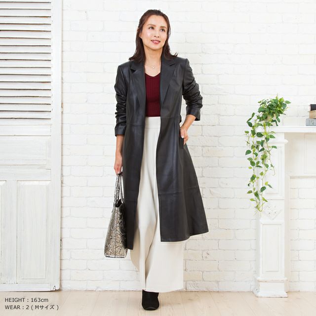 FILLMORE 本革 ノーボタン チェスターコート レディース フィルモア