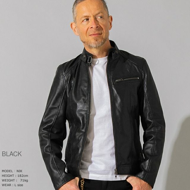 Liugoo Leathers 本革 メッシュレザー シングルライダースジャケット