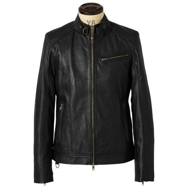 Liugoo Leathers 本革 メッシュレザー シングルライダースジャケット