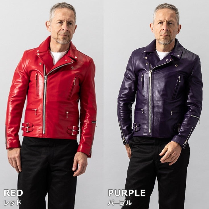 DSQUARED2 ダブル ライダースジャケット　イタリア製　L 本革　紫 Liugoo Leathers 本革 UKダブルライダースジャケット メンズ