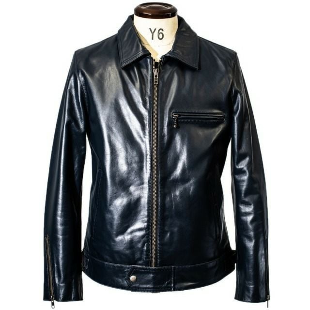 Liugoo Leathers 本革 UK襟付きシングルライダースジャケット メンズ