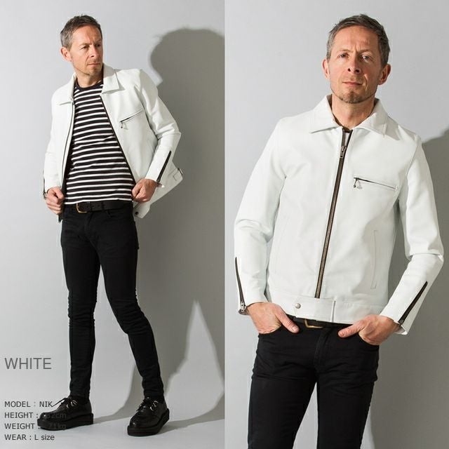 Liugoo Leathers 本革 UK襟付きシングルライダースジャケット メンズ