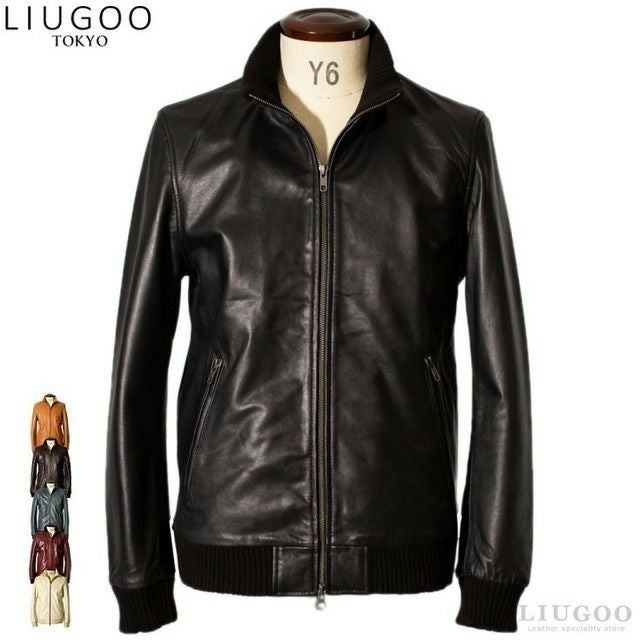 LIUGOO 本革 レザートラックジャケット ジャージ メンズ リューグー LIUGOO 本革 レザートラックジャケット ジャージ メンズ リューグー
