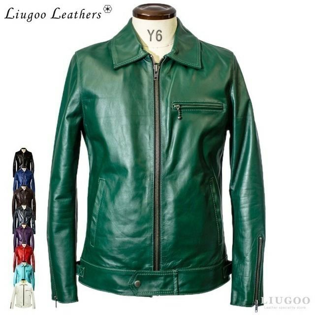 Liugoo Leathers 本革 UK襟付きシングルライダースジャケット メンズ