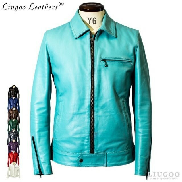 Liugoo Leathers 本革 UK襟付きシングルライダースジャケット メンズ