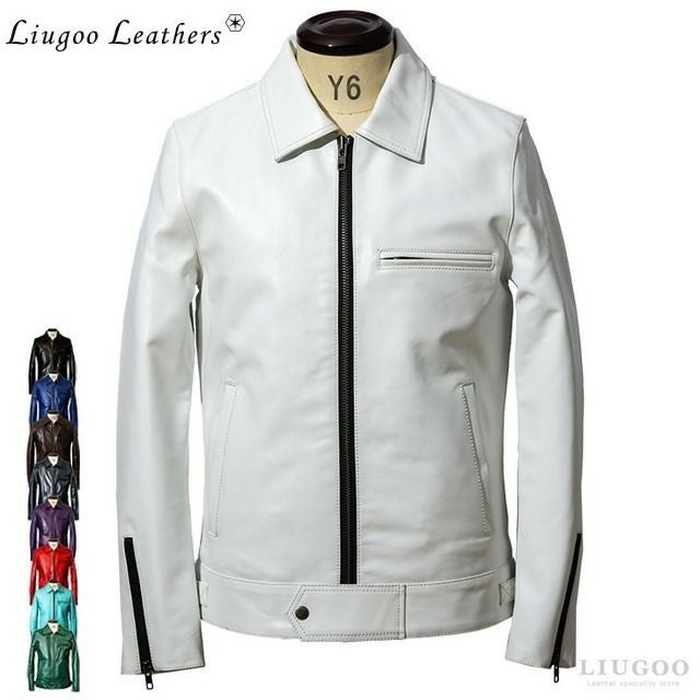 Liugoo Leathers 本革 UK襟付きシングルライダースジャケット メンズ