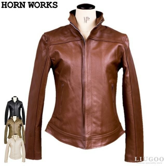 Horn Works 本革 ハイネックシングルライダースジャケット レディース