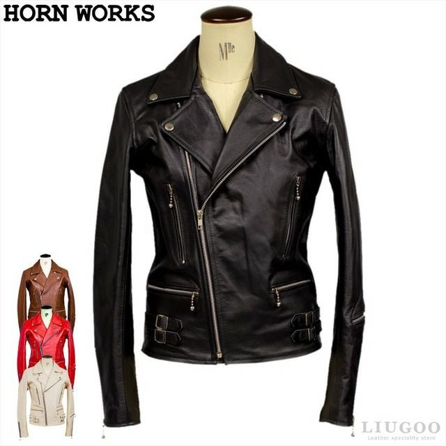 ホーンワークス レザージャケット ライダース ダブル L ブラック Horn Works 本革 ダブルライダースジャケット メンズ ホーンワークス