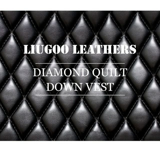 Liugoo Leathers 本革 レザーダウンベスト ダイヤキルト メンズ
