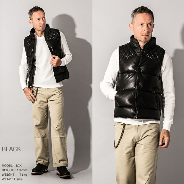 Liugoo Leathers 本革 レザーダウンベスト ダイヤキルト メンズ