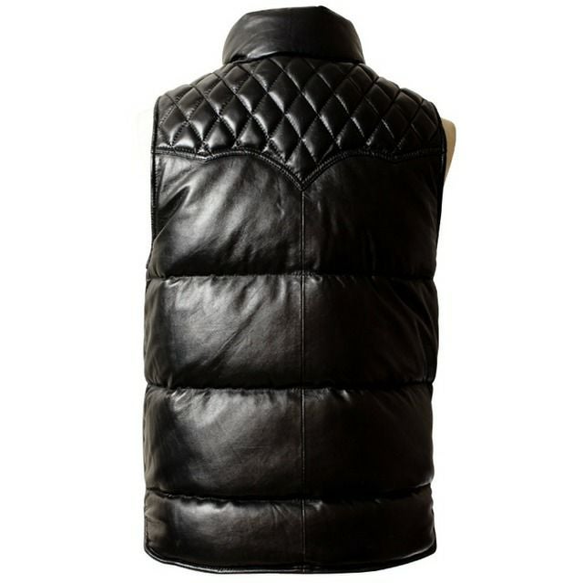 Liugoo Leathers 本革 レザーダウンベスト ダイヤキルト メンズ