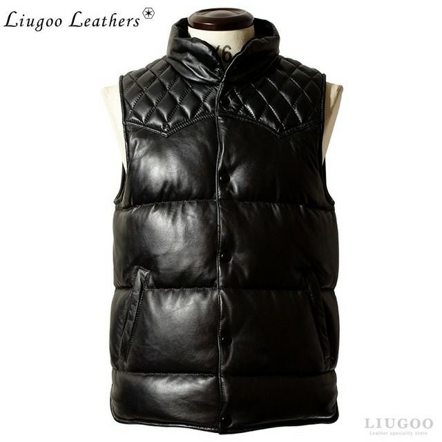 Liugoo Leathers 水牛革 レザーベスト 黒 Lサイズ Liugoo Leathers 本革 モーターサイクルクラブベスト メンズ