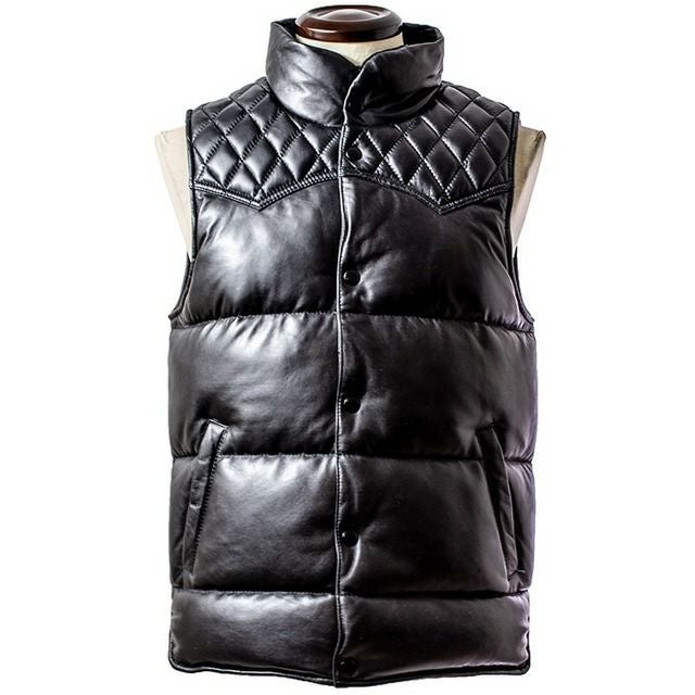 Liugoo Leathers 本革 レザーダウンベスト ダイヤキルト メンズ
