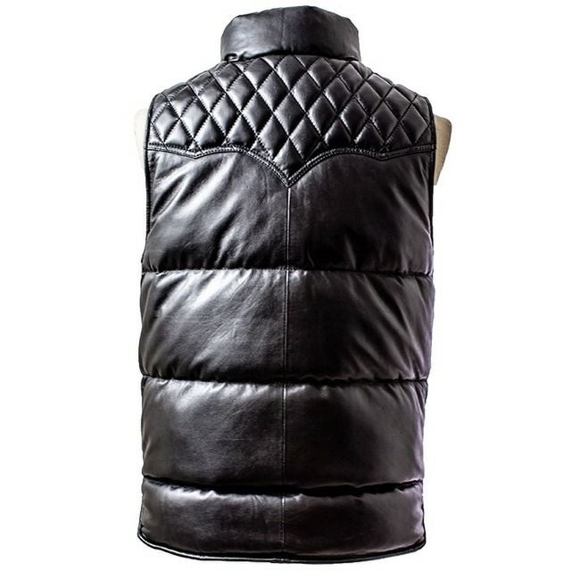 Liugoo Leathers 本革 レザーダウンベスト ダイヤキルト メンズ