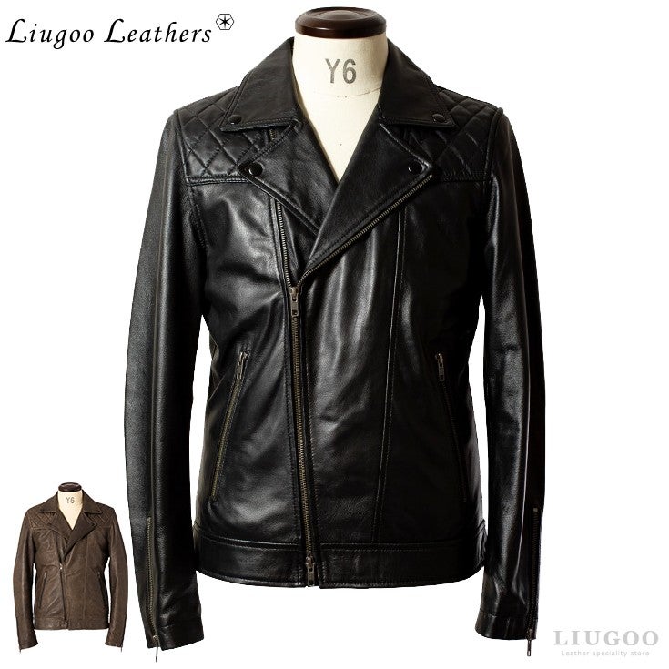 Liugoo Leathersダブルライダースジャケット 黒 Lサイズ 本革 Liugoo Leathers 本革 パッドダブルライダースジャケット メンズ