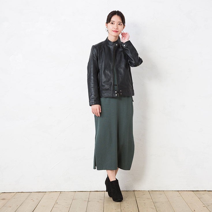 LIUGOO ZERO WASTE 本革 シングルライダースジャケット レディース 