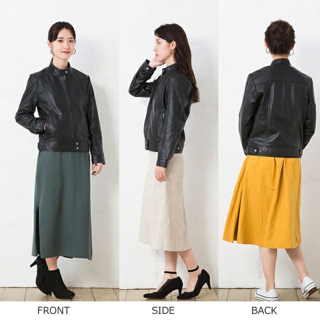 LIUGOO ZERO WASTE 本革 シングルライダースジャケット レディース