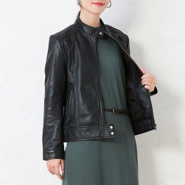 LIUGOO ZERO WASTE 本革 シングルライダースジャケット レディース