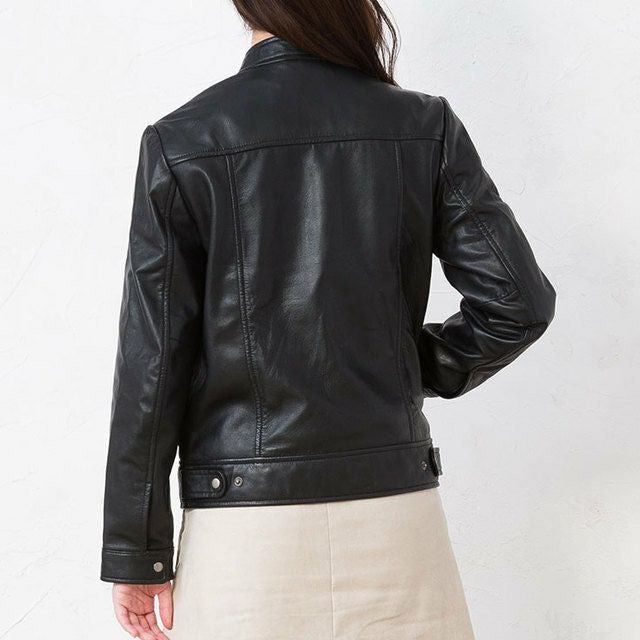 LIUGOO ZERO WASTE 本革 シングルライダースジャケット レディース