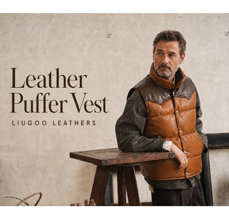 Liugoo Leathers 本革 ツートン レザーダウンベスト シープスキン羊革