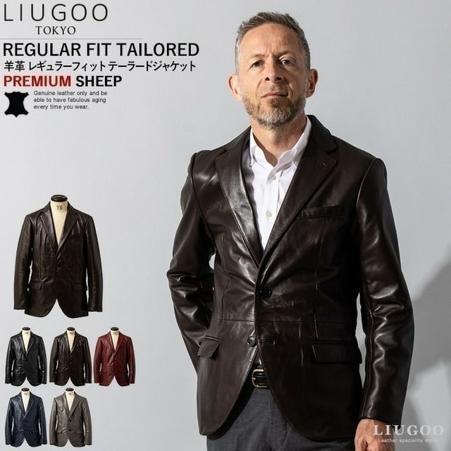 LIUGOO 本革 レギュラーフィットレザーテーラードジャケット メンズ