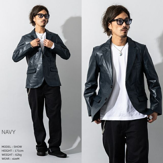 LIUGOO 本革 レギュラーフィットレザーテーラードジャケット メンズ