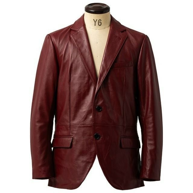 LIUGOO 本革 レギュラーフィットレザーテーラードジャケット メンズ