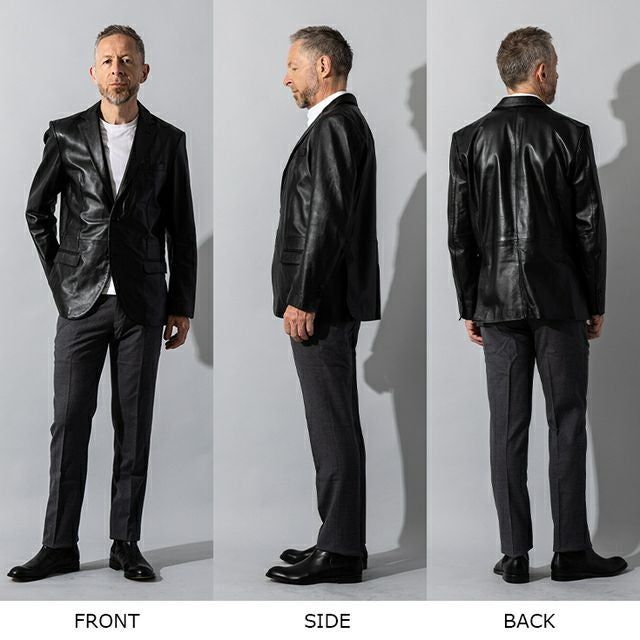 LIUGOO 本革 レギュラーフィットレザーテーラードジャケット メンズ