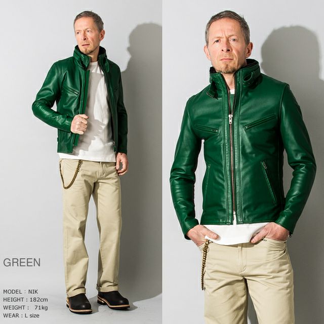 【雰囲気抜群】レザージャケット　本革　ボルドー　裏地緑　L Liugoo Leathers 本革 襟ボアハイネックシングルライダースジャケット