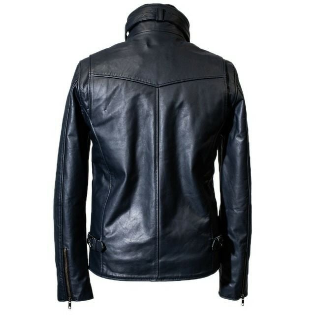 Liugoo Leathers 本革 襟ボアハイネックシングルライダースジャケット