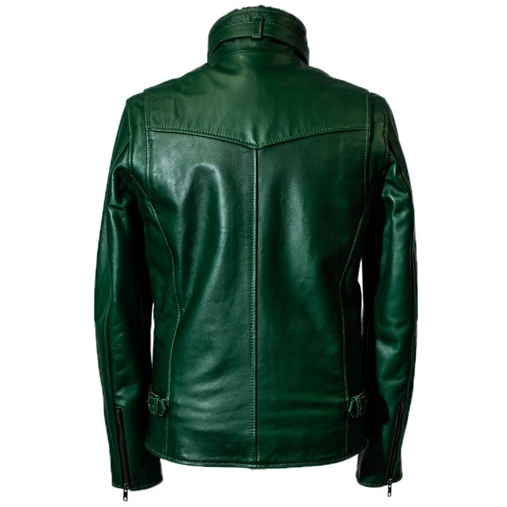 Liugoo Leathers 本革 襟ボアハイネックシングルライダースジャケット 