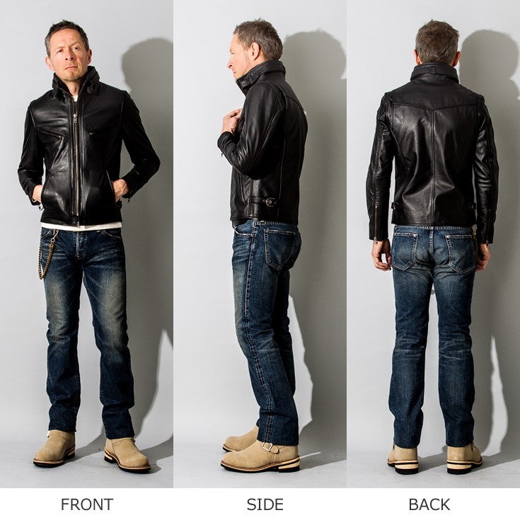 Liugoo Leathers 本革 襟ボアハイネックシングルライダースジャケット