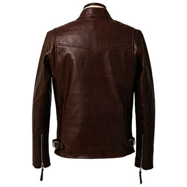 新品タグ付きLIUGOO ダークブラウン レザージャケット 01332DBRL Liugoo Leathers 本革 立襟シングルライダースジャケット メンズ