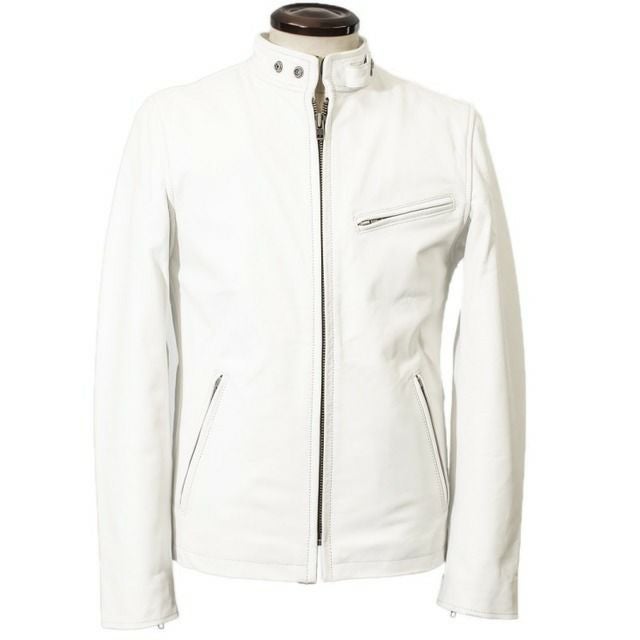 GUESS ホワイト シングルライダースジャケット L Liugoo Leathers 本革 シングルライダースジャケット メンズ