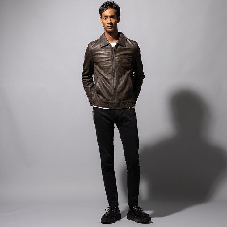 Liugoo Leathers 本革 UK襟付きシングルライダースジャケット メンズ 
