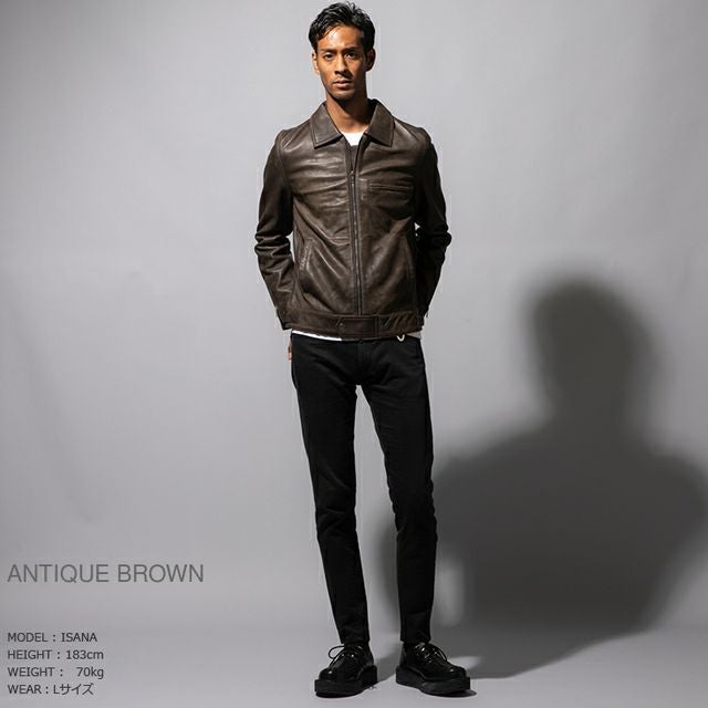 Liugoo Leathers 本革 UK襟付きシングルライダースジャケット メンズ